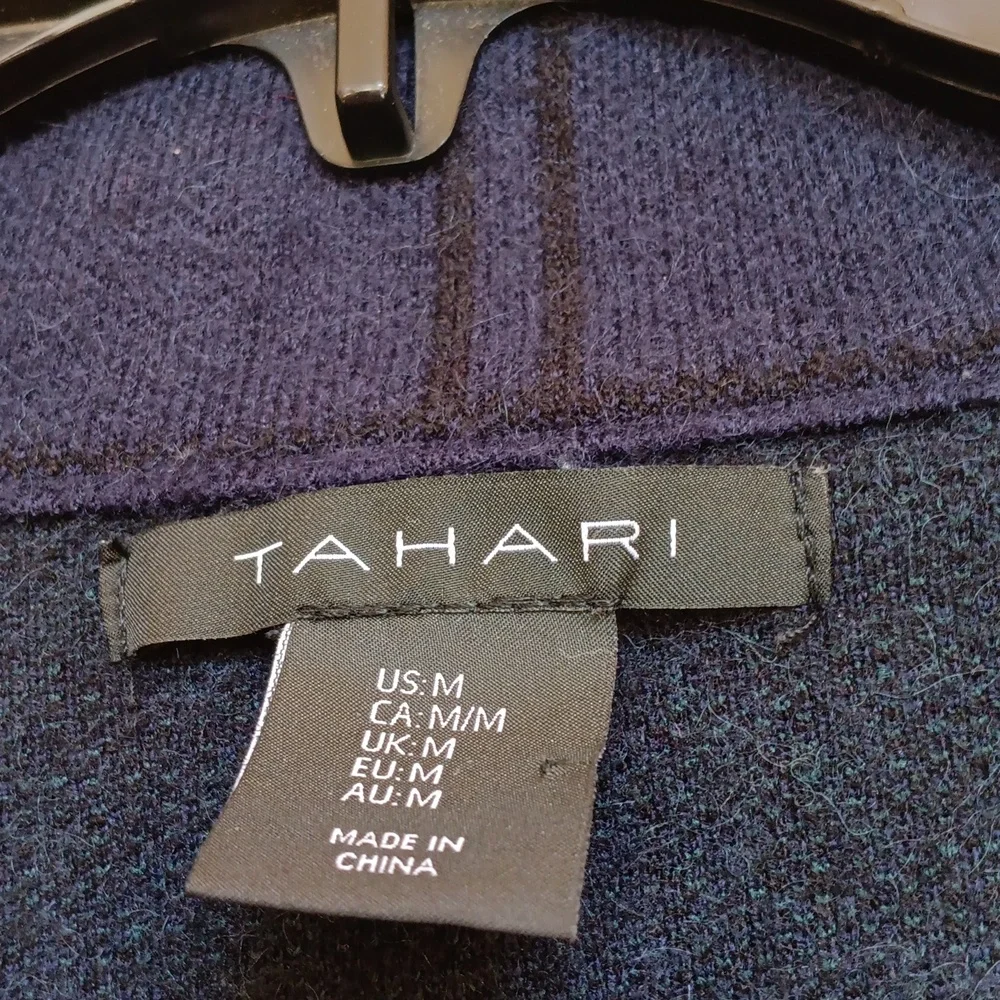 Tahari Plaid Navy and Green Women's Sweater  Jacket - Picture 2 of 4